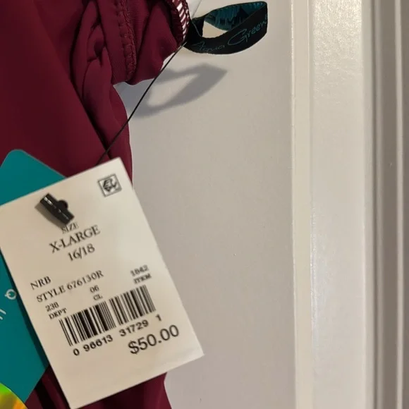 NWT (Brand Aqua Green) Burgundy color- One-Piece Swimsuit XL - Picture 3 of 7